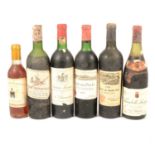 Five bottles of assorted French vintage red wine, and a half bottle of Sauternes
