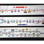 Three London Underground carriage line route diagrams