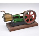 A well-made horizonal steam mill engine, on wooden base, 3.5inch, length 20cm.
