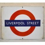 London Underground original enamel platform bullseye sign 'Liverpool Street'