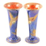 Pair of Wedgwood conical-shape vases, Hummingbird pattern,