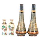 Pair of large Doulton Slater's Patent stoneware vases and a pair of Chinese vases,