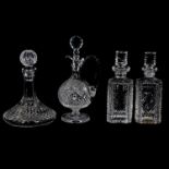 Waterford Master Cutters claret jug, pair of decanters and ships decanter,