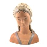 Large Lladro portrait bust of a girl in a bonnet, designed by Fulgencio Garciade, 1971, 35cm.