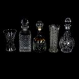 Cut glass vase by Thomas Webb, decanters, etc.