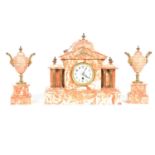 19th Century variegated marble clock garniture.