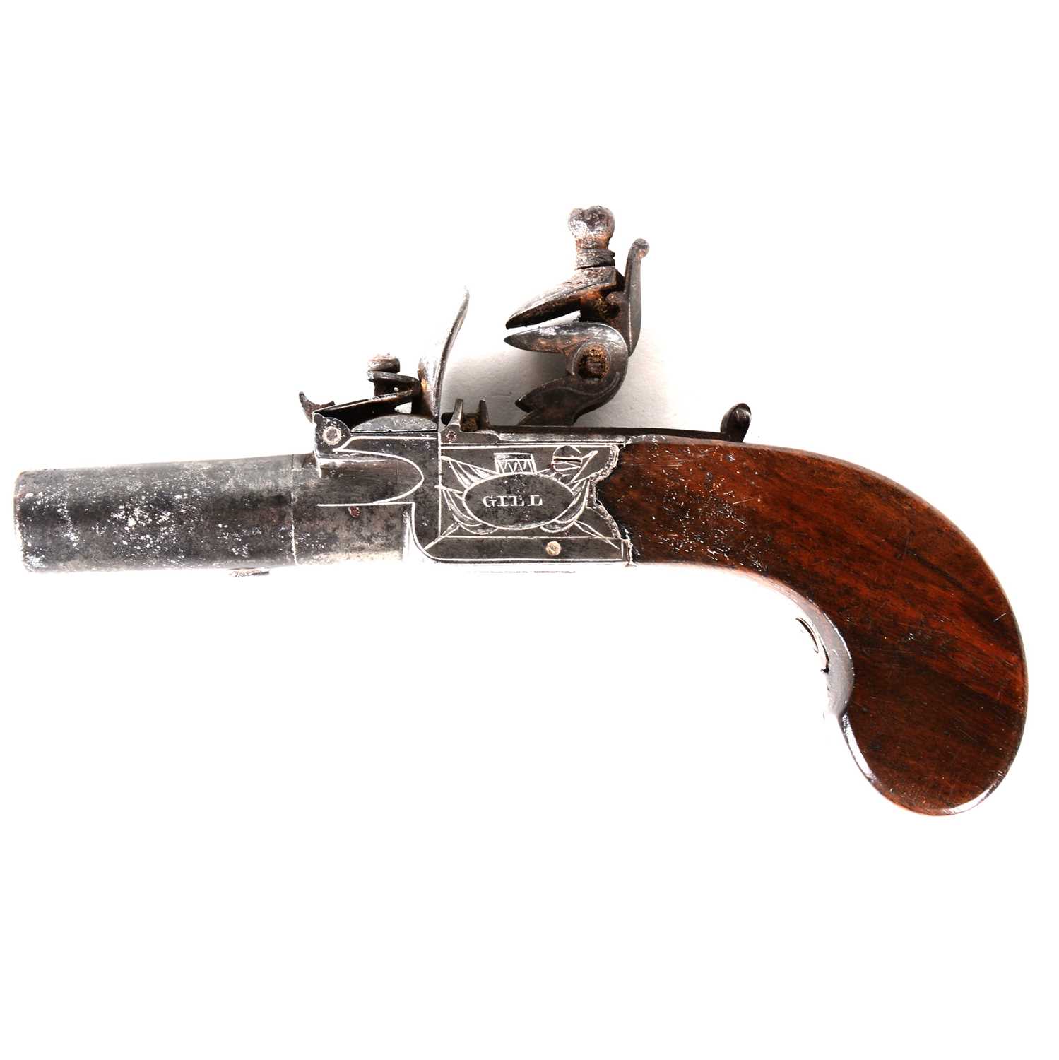 A small English flintlock pistol, signed Gill London