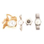 A collection of vintage wristwatches and pocket watches.