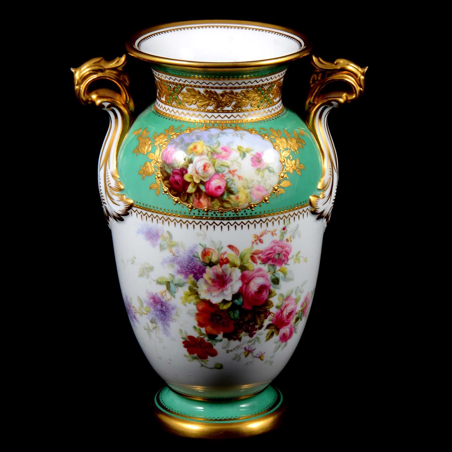 Spode Copeland cabinet vase, painted by J Worrall
