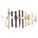 Ten gentleman's fashion watches, Citizen, Pulsar, Sekonda, and a modern Tissot pocket watch.