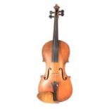 A violin in case, no label, no bow.