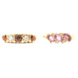 A garnet dress ring and an amethyst dress ring,