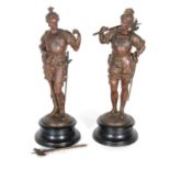 Continental School, pair of patinated spelter sculptures of Conquistadors