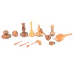 A collection of haberdashery treen items for working with material