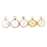 Five silver cased open faced pocket watches,