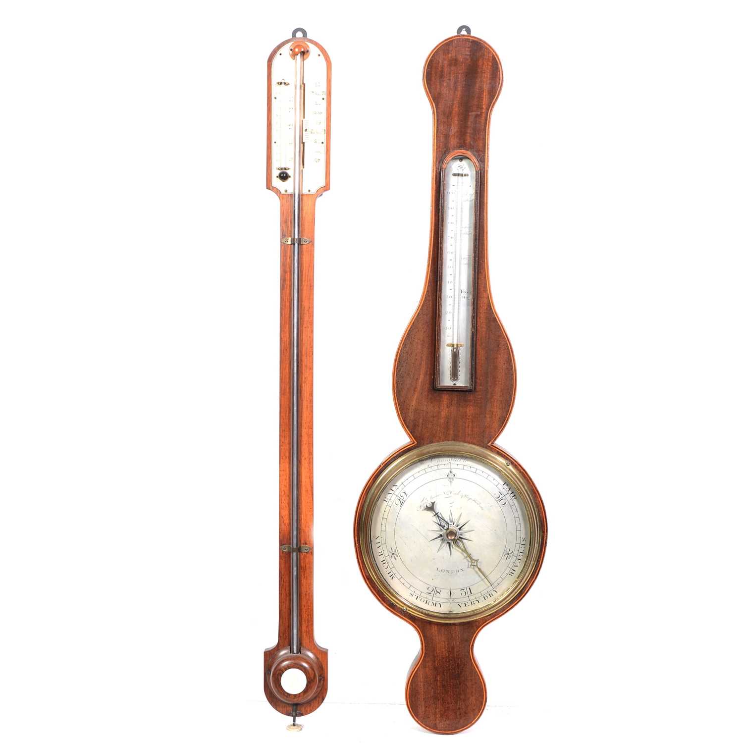 Victorian mahogany banjo barometer and a stick barometer, - Image 2 of 2