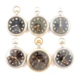 Six Elgin military pocket watches, black dials,