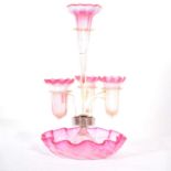 Victorian strawberry tinted and opaline glass epergne,