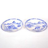 Pair of Japanese blue and white chargers, early 20th century