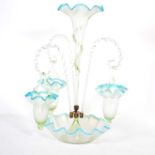 Victorian blue tinted and opaline glass epergne,