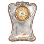 Silver-faced English Art Nouveau strut mantel clock, Birmingham 1908