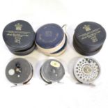 Hardy Bros 'The Featherweight' trout fly fishing 3" reel, and two Marquis #6 reels