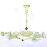 Victorian lime green and opaline glass epergne,