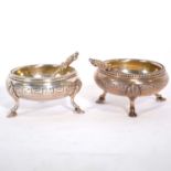Pair of Victorian silver salts by Martin, Hall & Co, Sheffield 1860, and pair of apostle salt spoons
