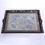 A Chinese embroidered panel tray,