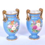 Pair of 19th century pottery vases, hand-painted with floral bouquets
