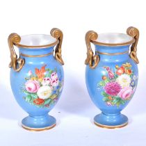 Pair of 19th century pottery vases, hand-painted with floral bouquets