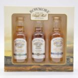 Bowmore, three-bottle whisky miniature gift set