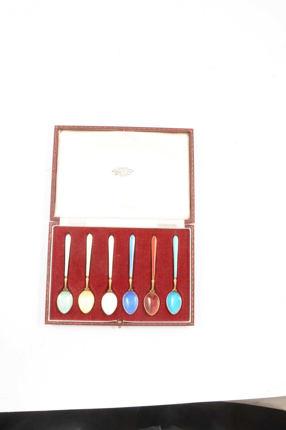 Set of six Harlequin silver gilt and enamelled coffee spoons, retailed by Asprey & Co - Image 2 of 7