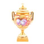 Royal Worcester fruit painted vase and cover, Brian Leaman