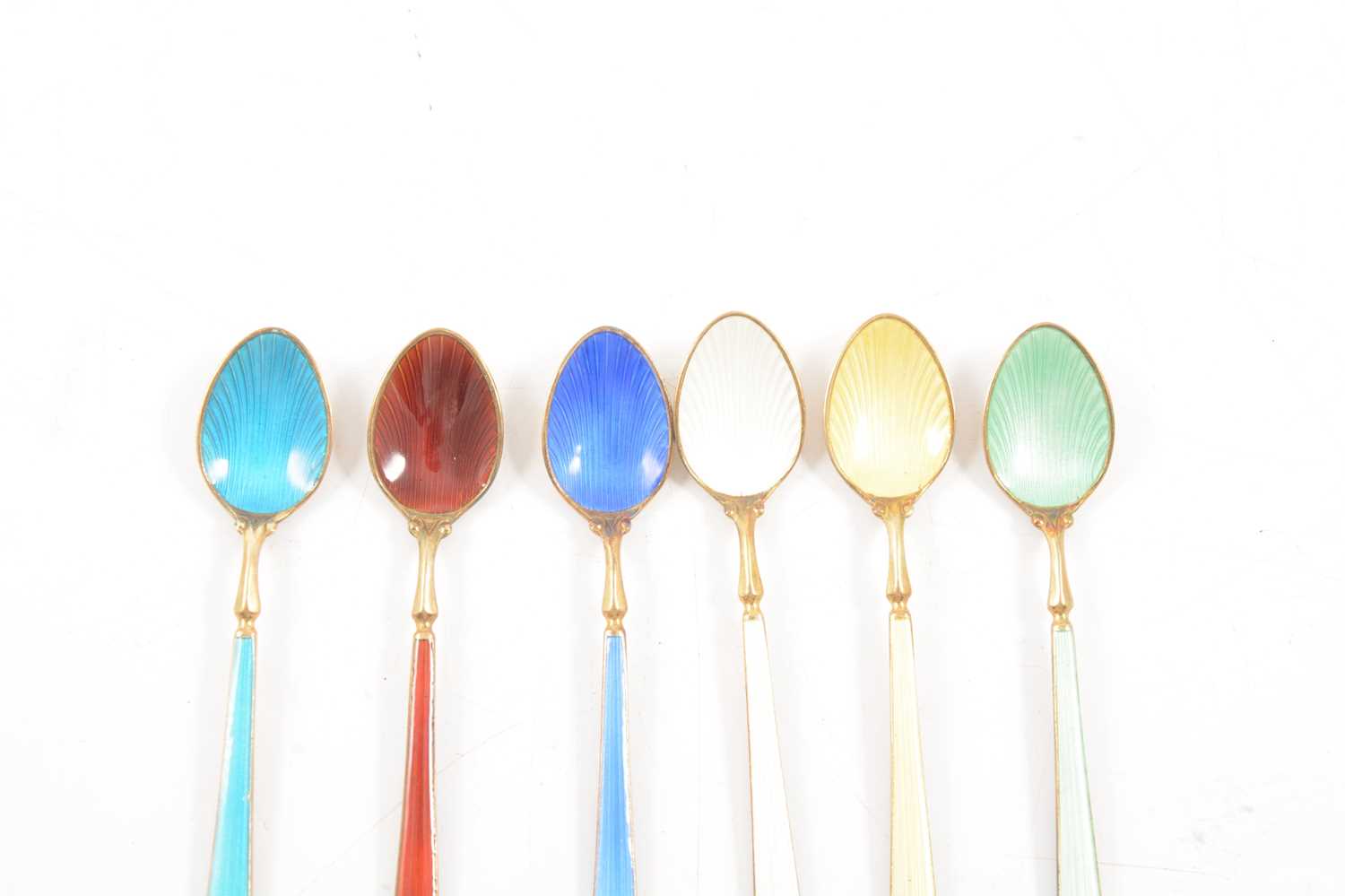 Set of six Harlequin silver gilt and enamelled coffee spoons, retailed by Asprey & Co - Image 5 of 7