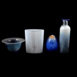 Bertil Vallien for Kosta Boda, two studio glass vessels, another studio glass bowl and Egg paperweig