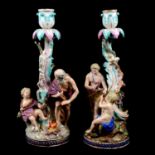 Pair of Meissen porcelain candlesticks, allegorical of the Seasons
