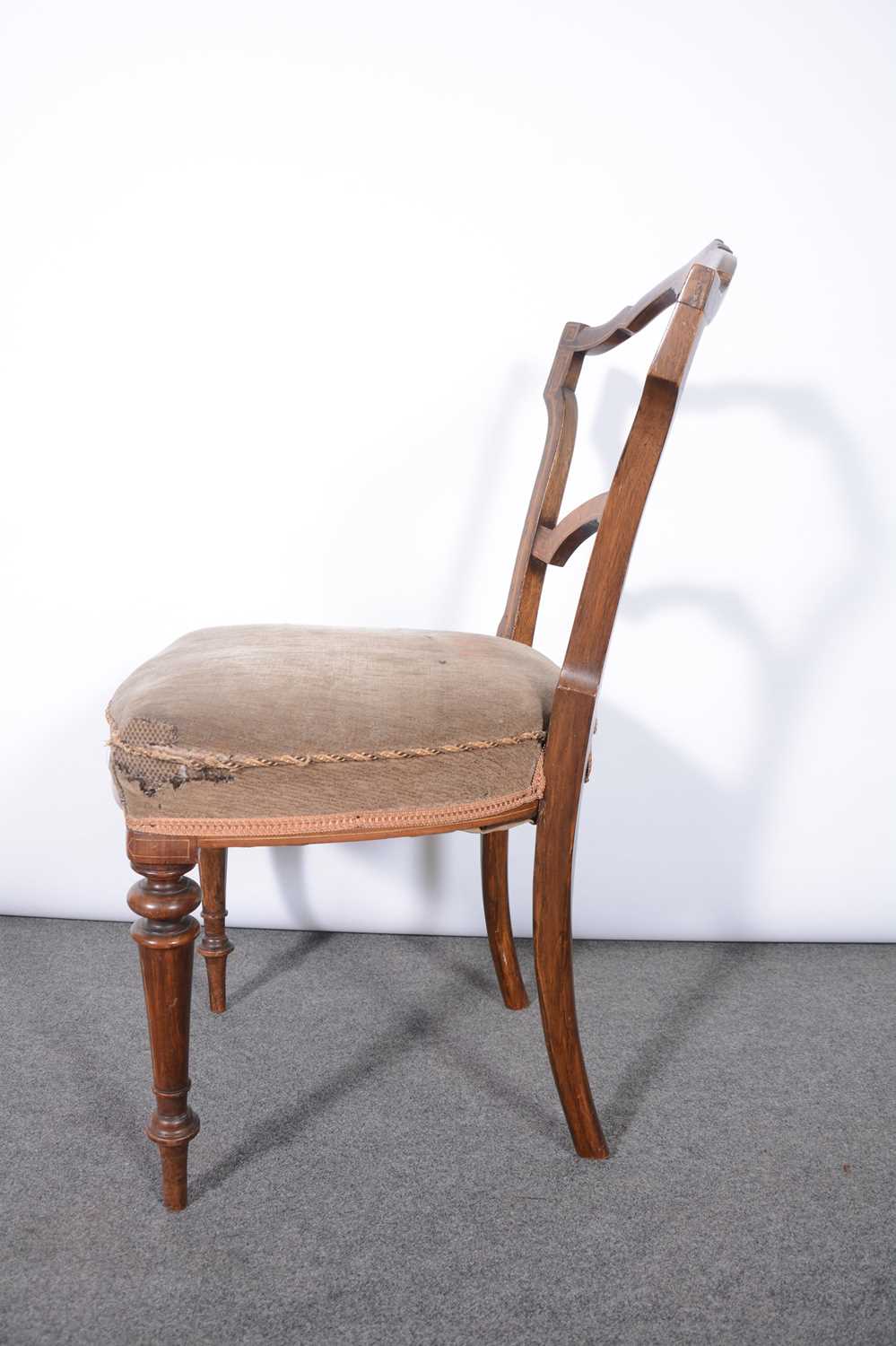 Set of six Victorian walnut and inlaid salon chairs - Image 6 of 13