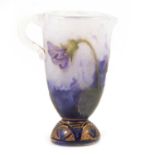 Daum, a miniature etched and enamelled glass pitcher with Violets
