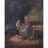 English School, 19th century, Figures in a cottage interior
