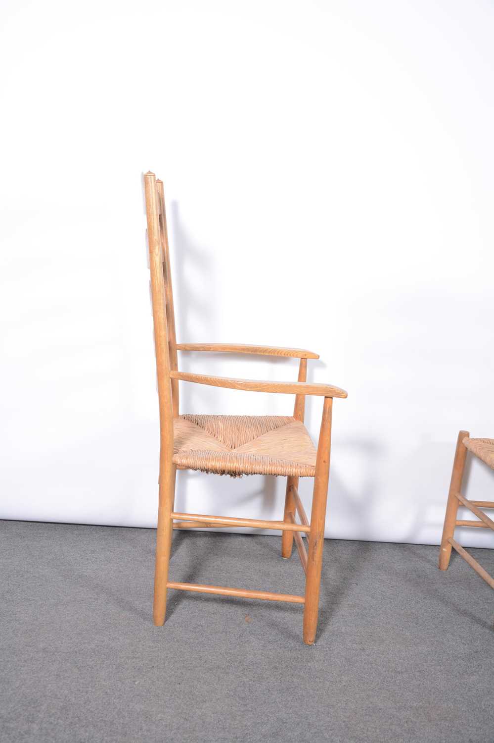 Set of six Arts and Crafts 'Clissett' style dining chairs - Image 6 of 10