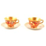 Pair of Royal Worcester fruit painted cups and saucers, Frank Roberts