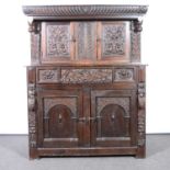 Joined oak court cupboard, 18th Century and later,
