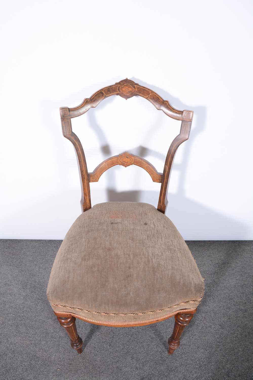 Set of six Victorian walnut and inlaid salon chairs - Image 5 of 13