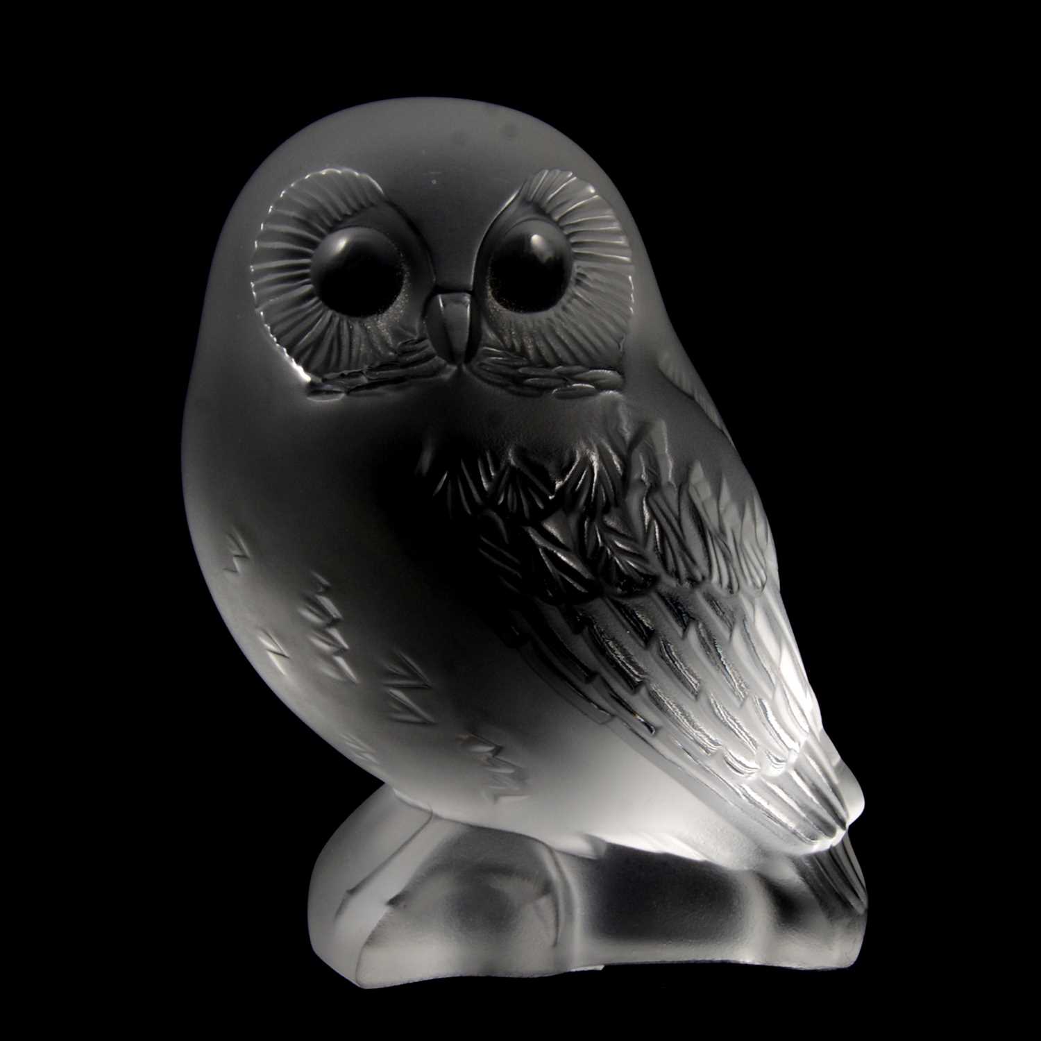 Lalique Crystal, a 'Shivers Owl' glass paperweight