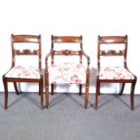 Set of four George IV mahogany bar-back dining chairs and a similar elbow chair