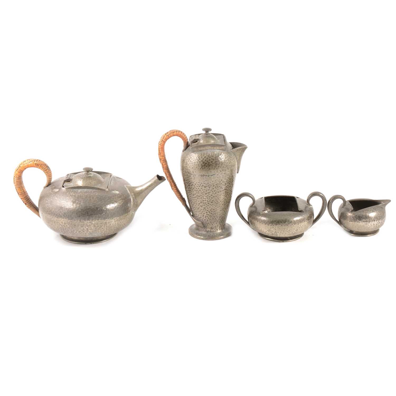 Four-piece Tudric pewter tea service, retailed by Liberty & Co, circa 1900