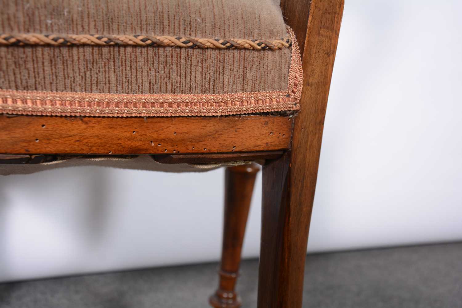 Set of six Victorian walnut and inlaid salon chairs - Image 12 of 13