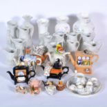 Novelty miniature teapots, Portmeirion Parian jugs, vases, and other decorative ceramics.