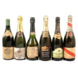 Five bottles of 1950s/1960s Champagne and a bottle of 1959 Chablis.
